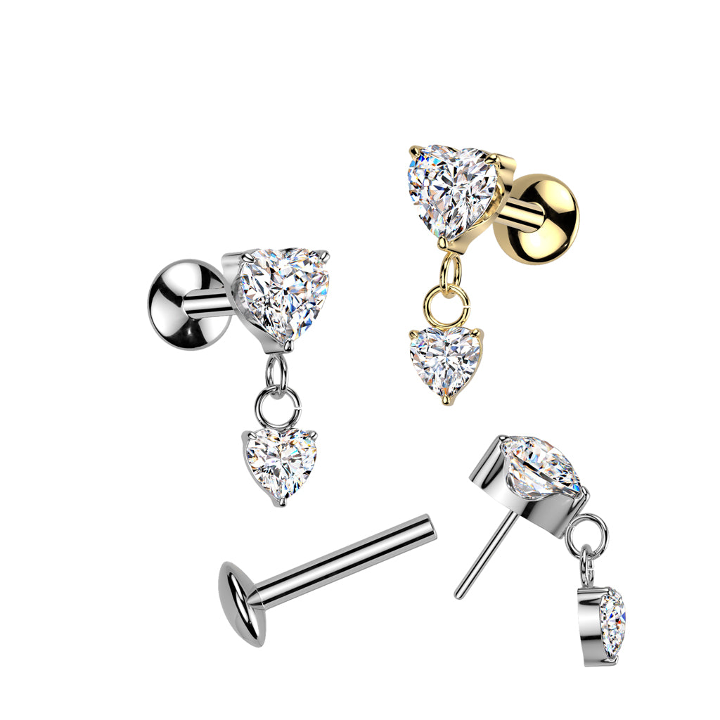 Labret 1,2mm, Titanium Heartlight – sydänkoristeinen titaanikoru (kulta)