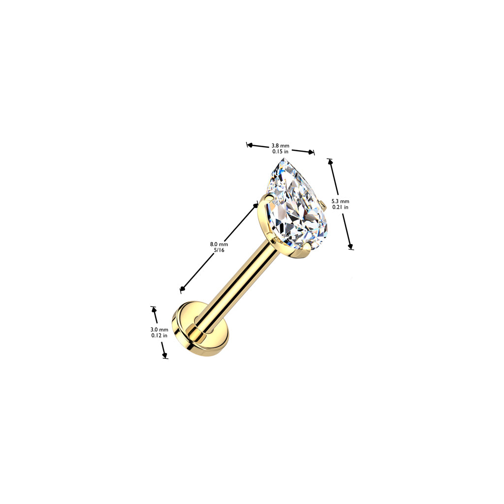 Labret 1.2mm, Titanium Essential Dew – drop-shaped crystal made of titanium (gold)