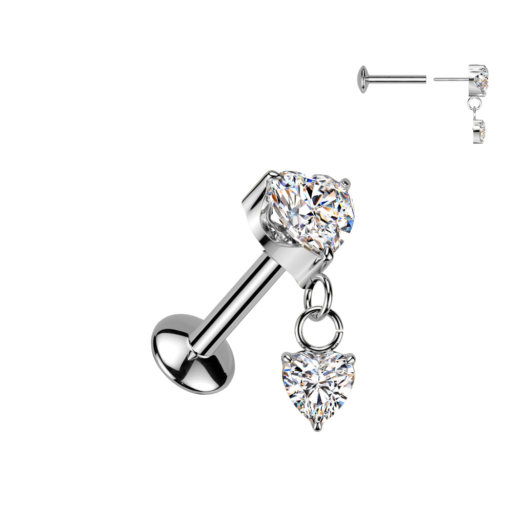 Labret 1,2mm, Titanium Heartlight – sydänkoristeinen titaanikoru (hopea)