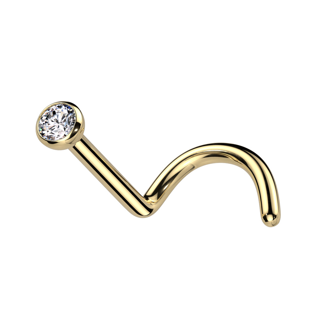 Kullanvärinen titaaninen nenäkoru 0,8 mm varrella ja 2 mm kirkkaalla kivellä.