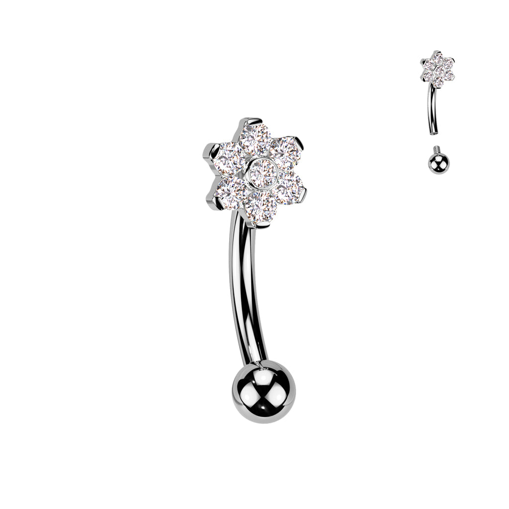 Curved Barbell 1,2mm, Titanium Blossomlight – säihkyvä kukkakoriste titaanista (hopea)