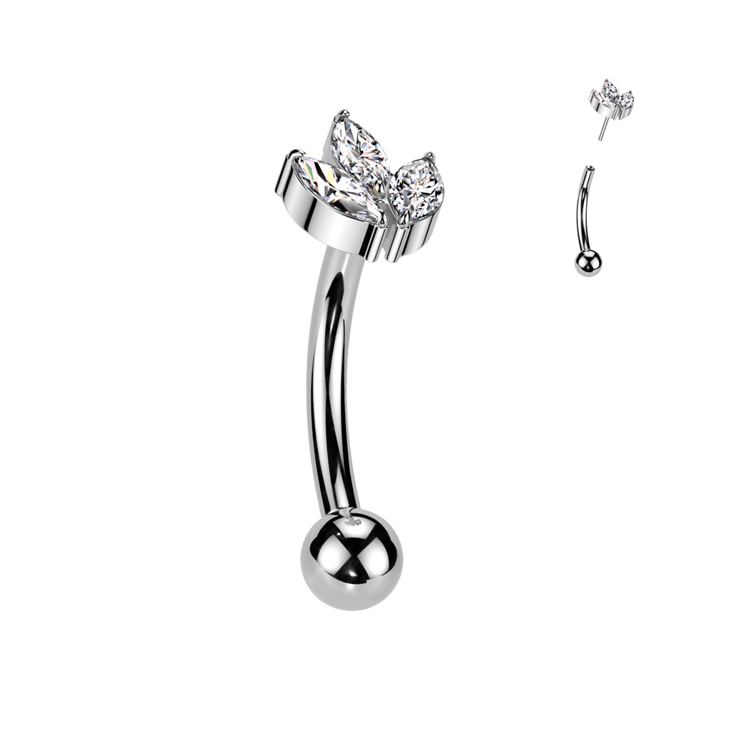 Curved Barbell 1,2mm, Titanium Leaflight – kolmen lehden koriste titaanista (hopea, push in)