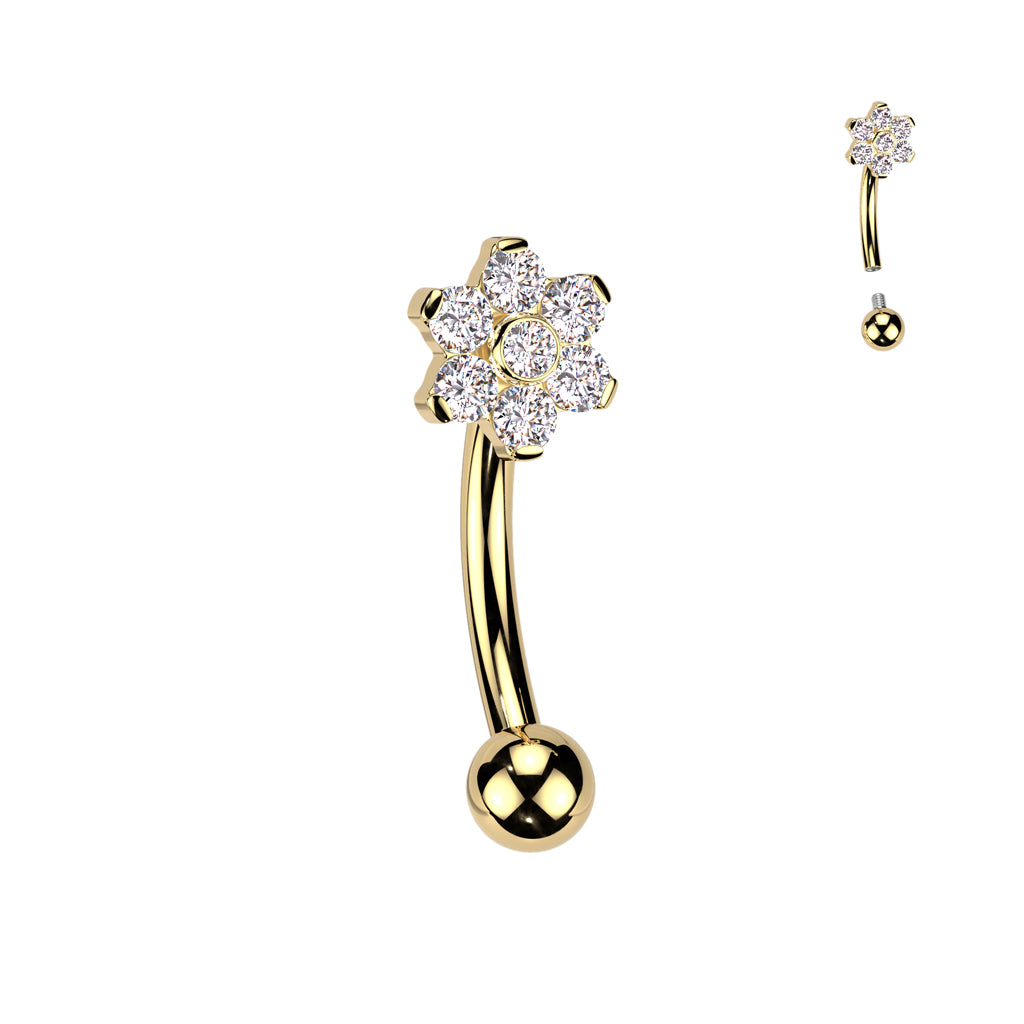 Curved Barbell 1,2mm, Titanium Blossomlight – säihkyvä kukkakoriste titaanista (kulta)