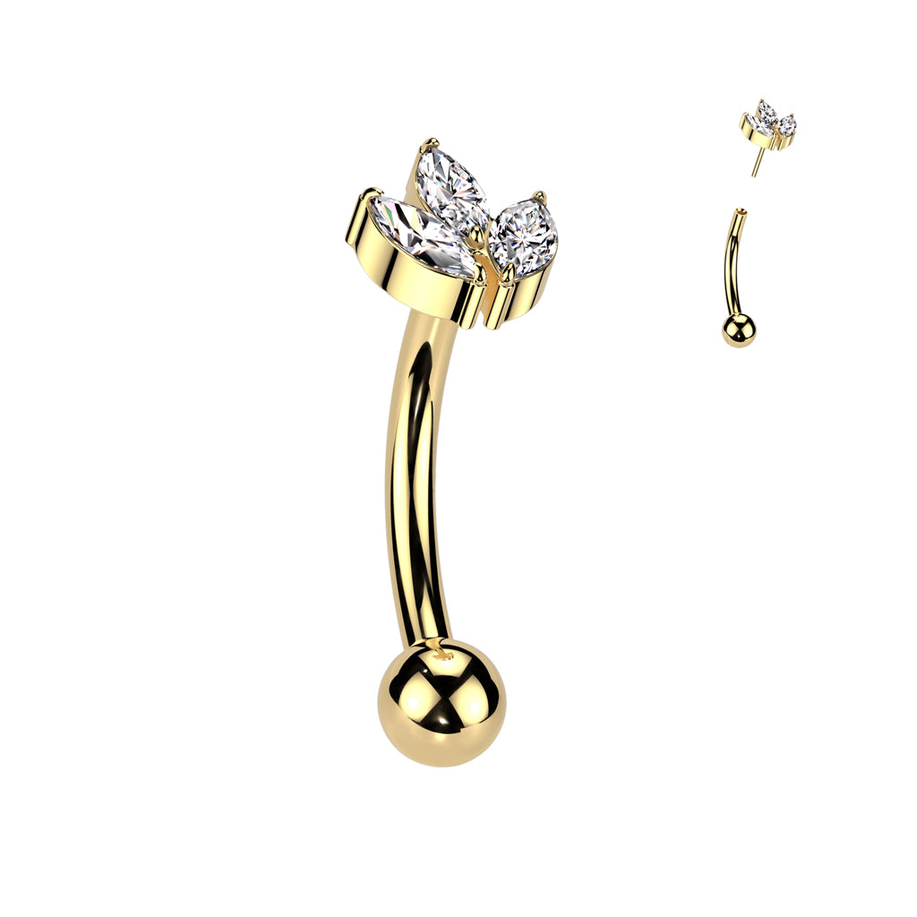 Curved Barbell 1,2mm, Titanium Leaflight – kolmen lehden koriste titaanista (kulta)