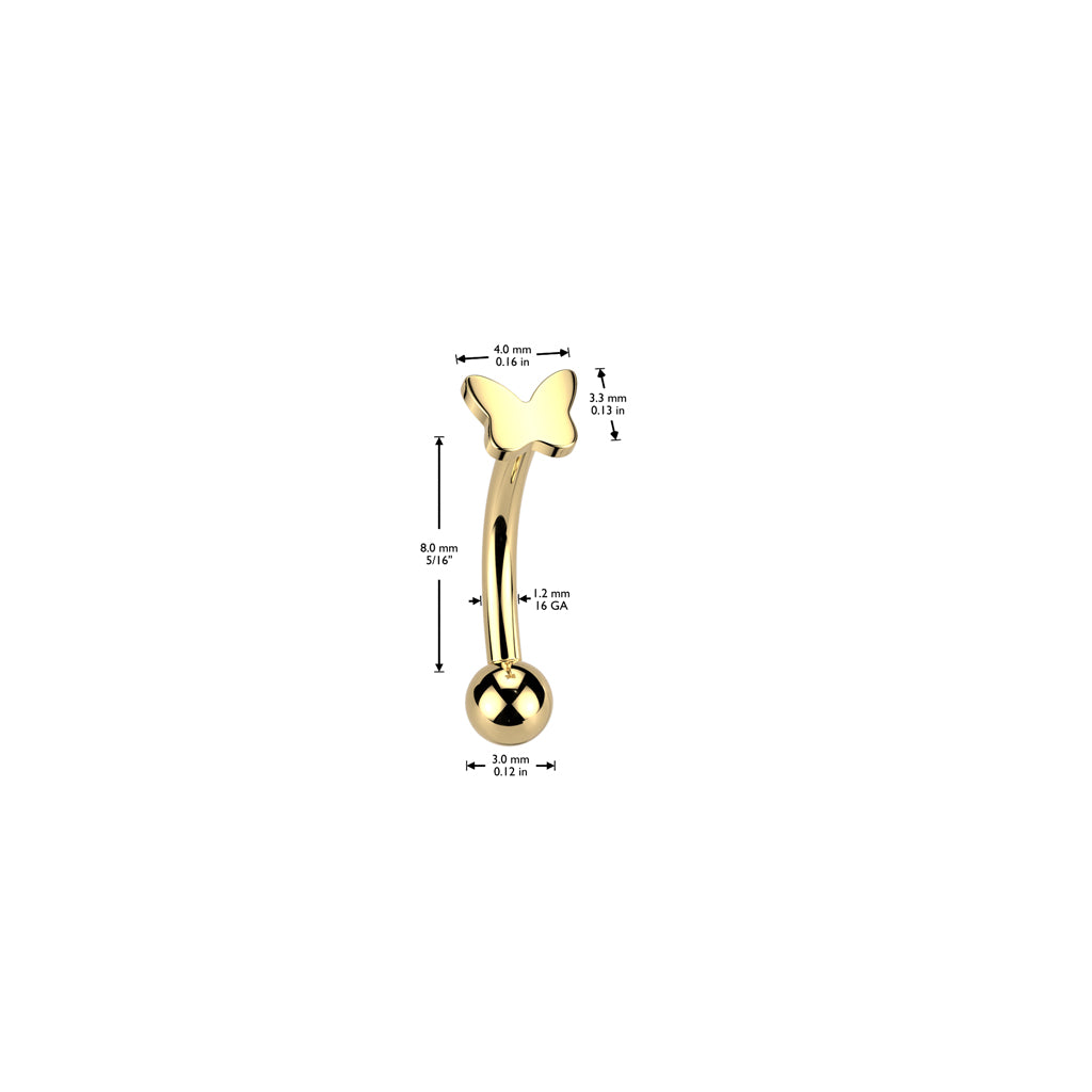 Curved Barbell 1,2mm, Titanium Petite Butterfly – kaareva titaaninen perhoskoru (hopea)