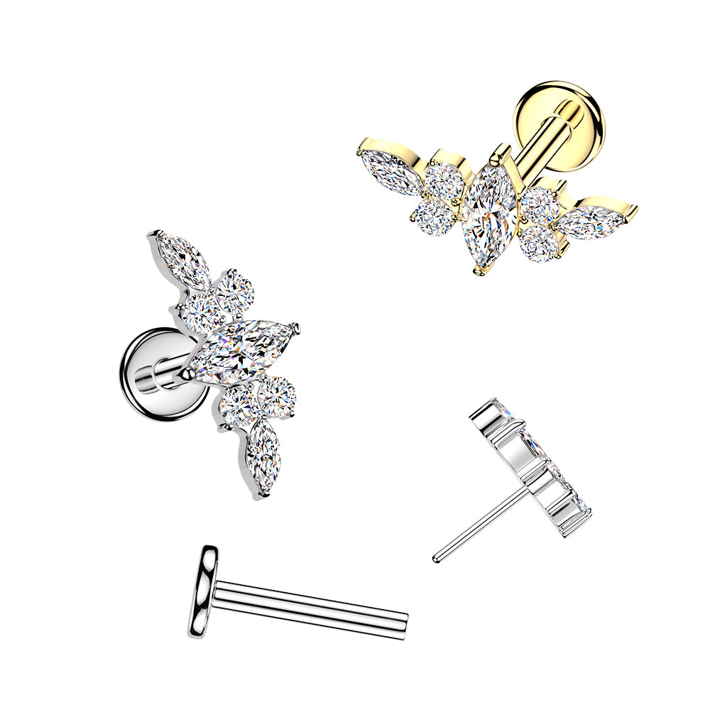 Titaanilabret 1,2mm, Zaria – kaartuva marquise-kristallirivi (hopea, push in)