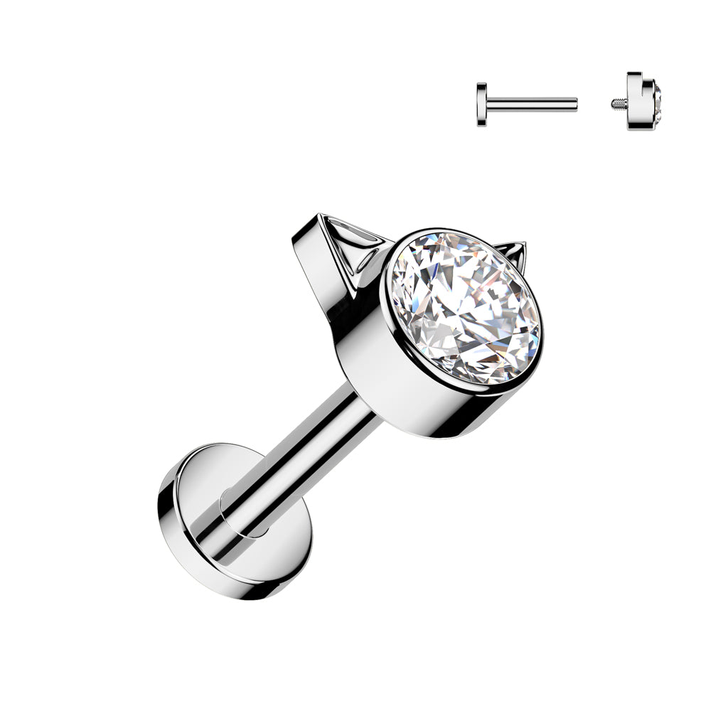 Labret 1,2mm, Titanium Mini Secret Kitty – pieni kissanpääkoristeinen titaanikoru (hopea)