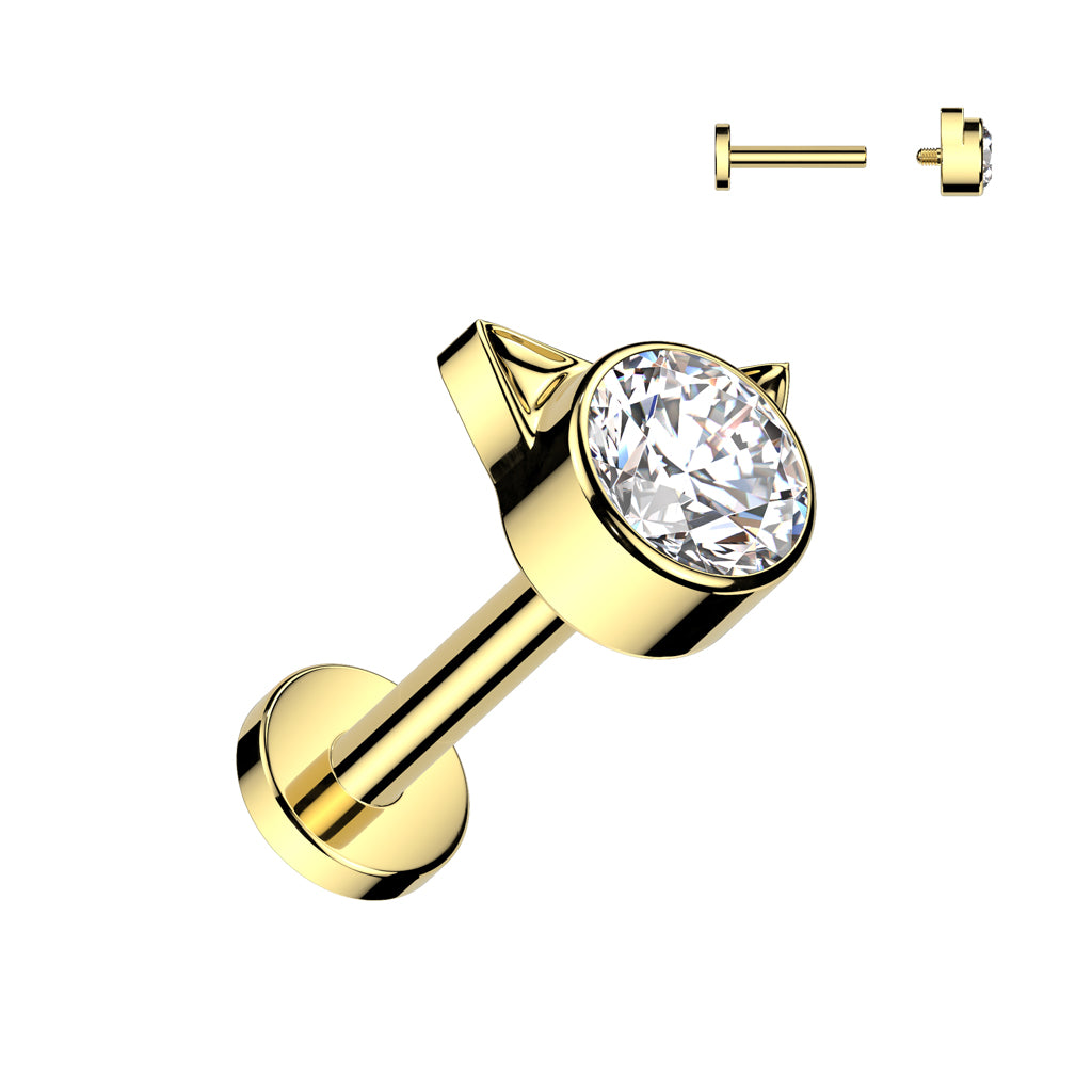 Labret 1,2mm, Titanium Mini Secret Kitty – pieni kissanpääkoristeinen titaanikoru (kulta)