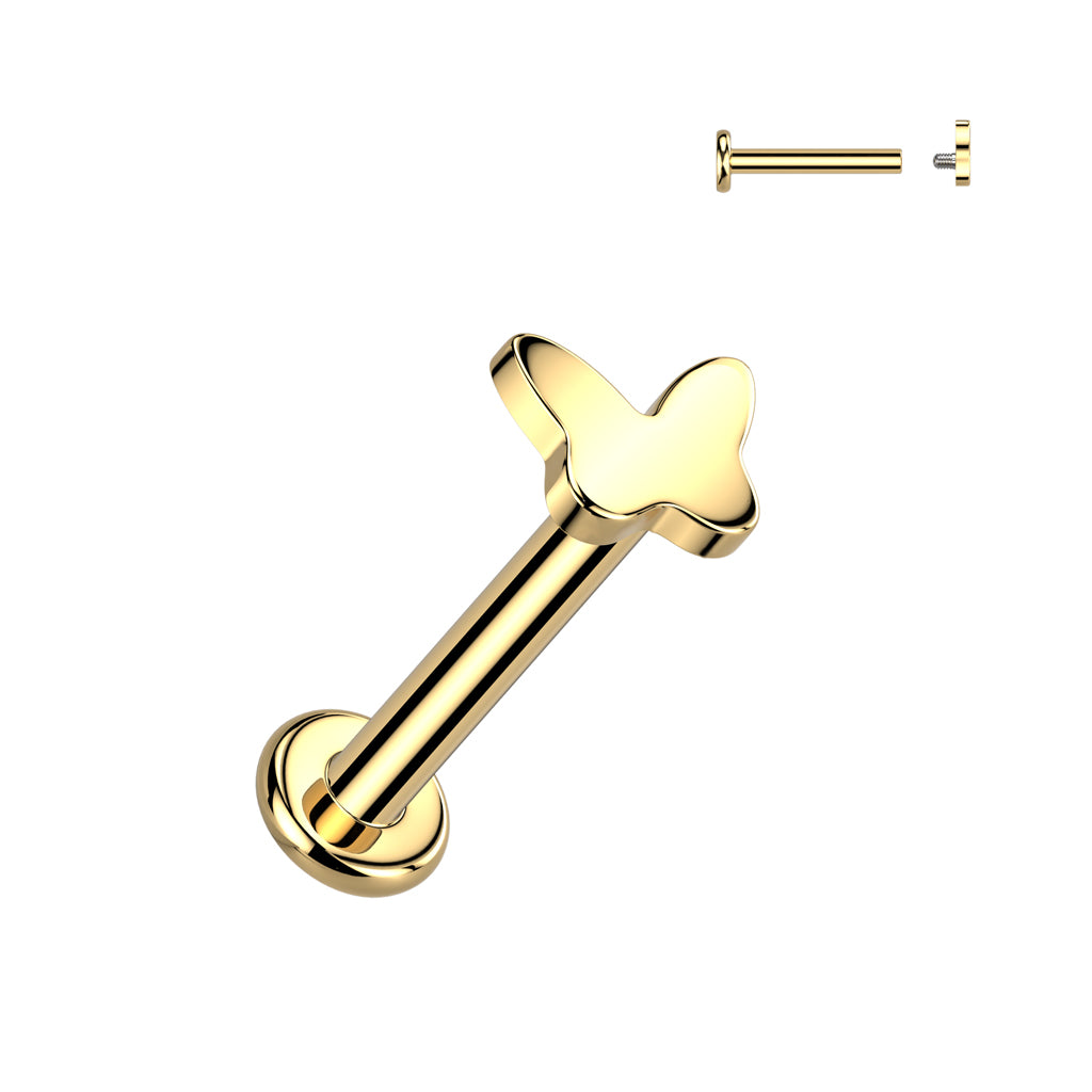 Labret 1,2mm, Titanium Petite Butterfly – miniperhoskoristeinen titaanikoru (kulta