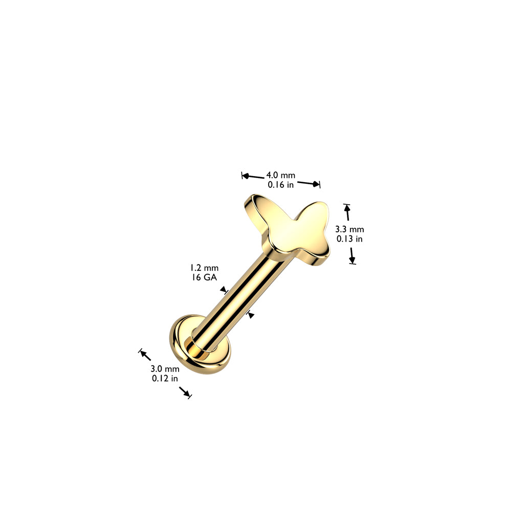Labret 1,2mm, Titanium Petite Butterfly – miniperhoskoristeinen titaanikoru (hopea)