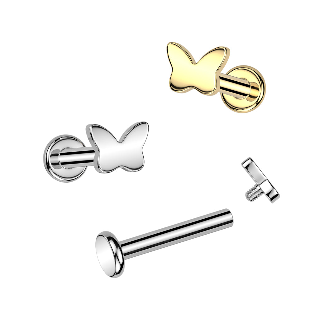Labret 1.2mm, Titanium Petite Butterfly – titanium jewelry with mini butterfly decoration (gold