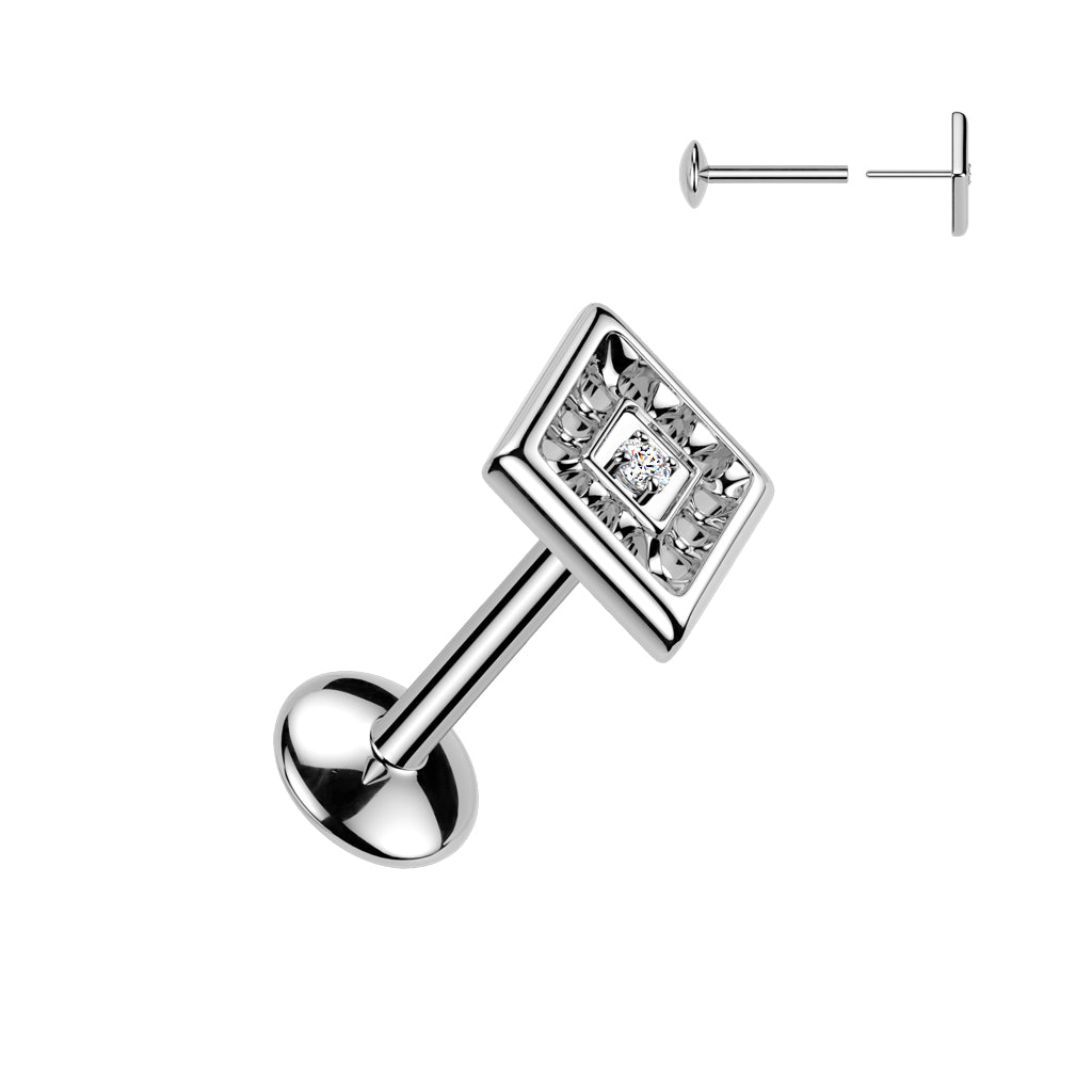 Neliönmuotoinen labret yhdellä kristallilla.