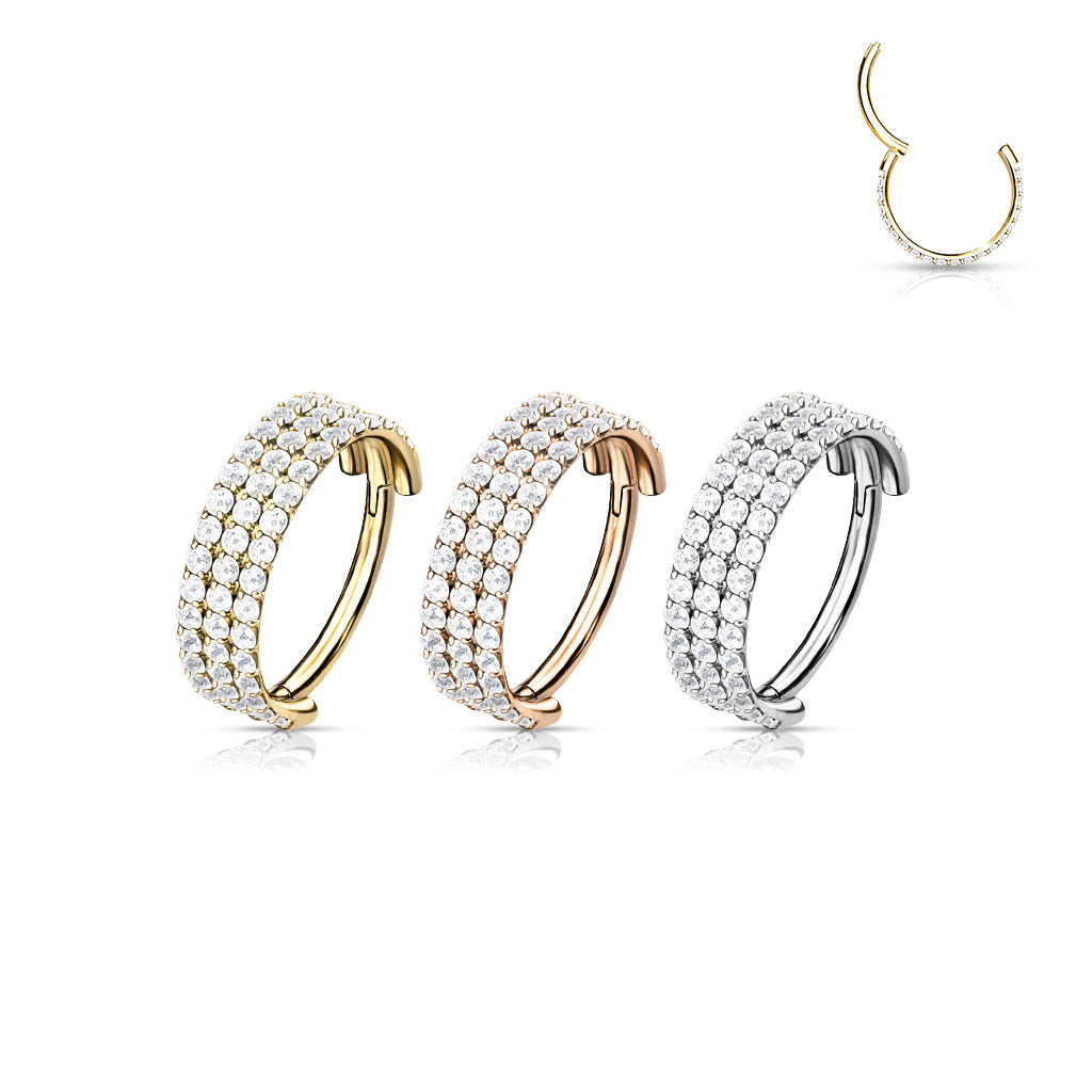 Lävistysrengas 1,2mm, Titanium Triple Shine – kolmirivinen kristalliclicker