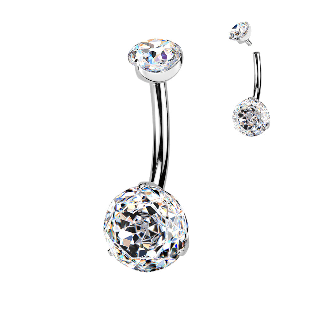 Titanium navel necklace, Rosalina – silver rose cut crystal