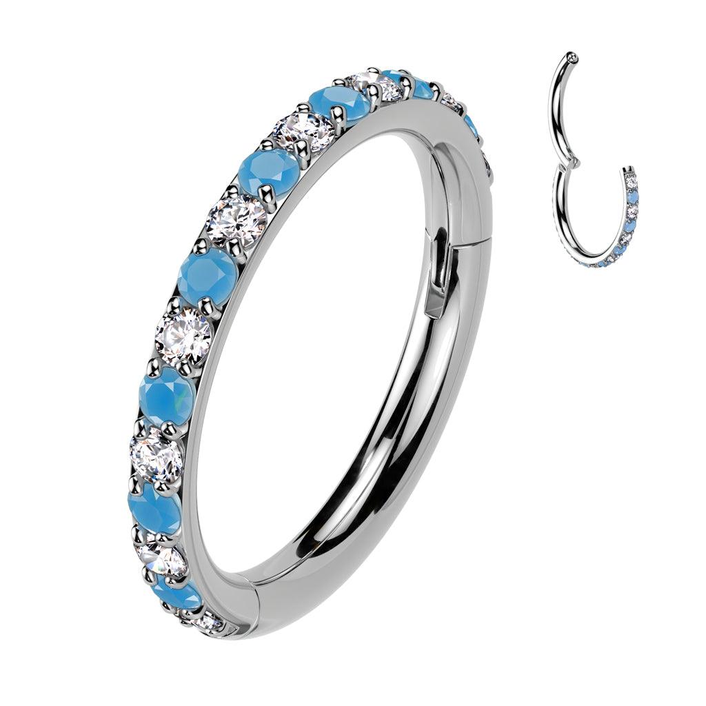 Lävistysrengas 1,2mm, Titanium Hoop Blue CZ -titaaninen clicker
