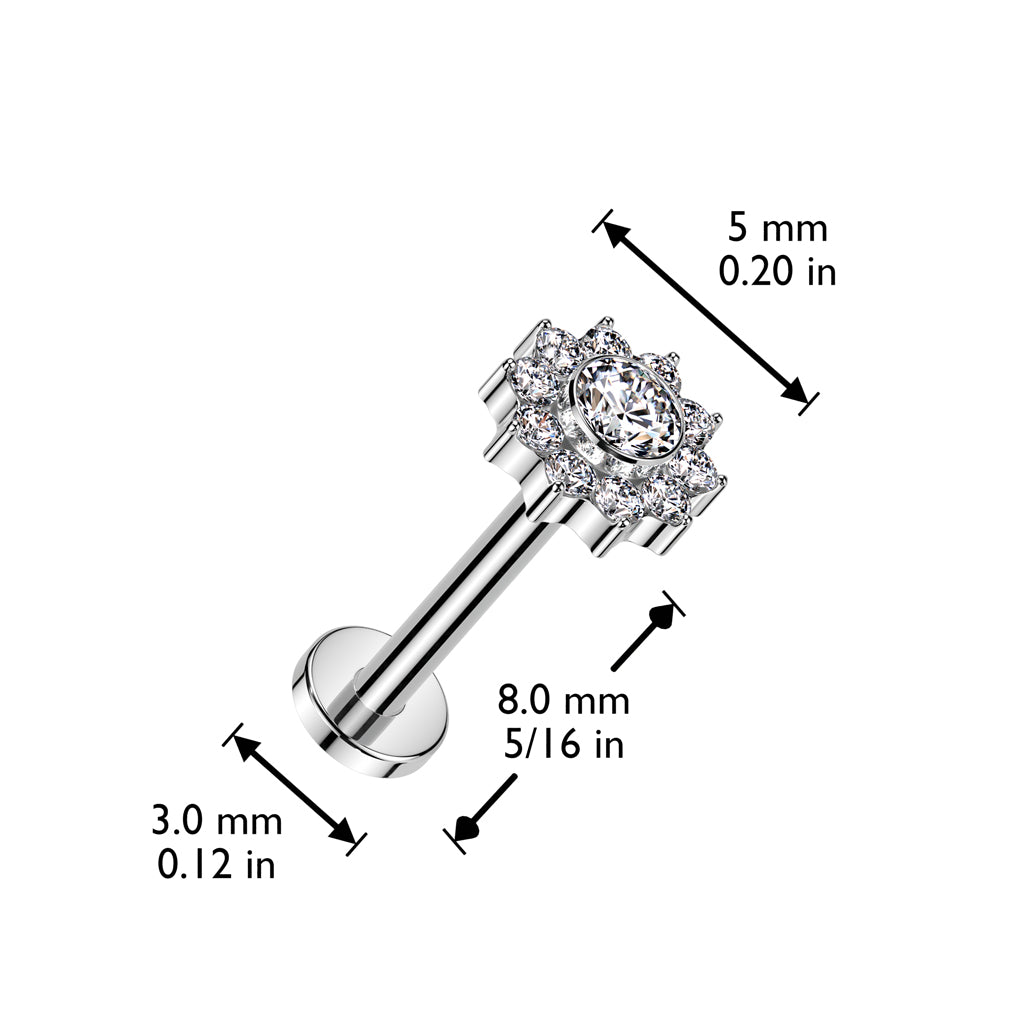Labret 1,2mm, Titanium Blossom Dot – siro kukkakoristeinen titaanikoru (hopea)