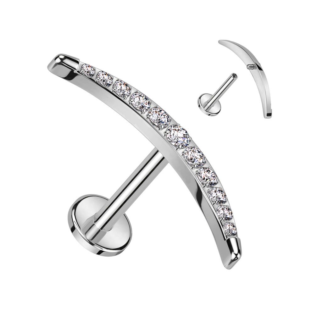 Labret 1.2mm, Titanium Arc Spark – curved crystal jewelry made of titanium (silver)