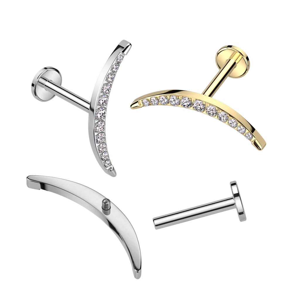 Labret 1,2mm, Titanium Arc Spark – kaareva kristallikoru titaanista (kulta