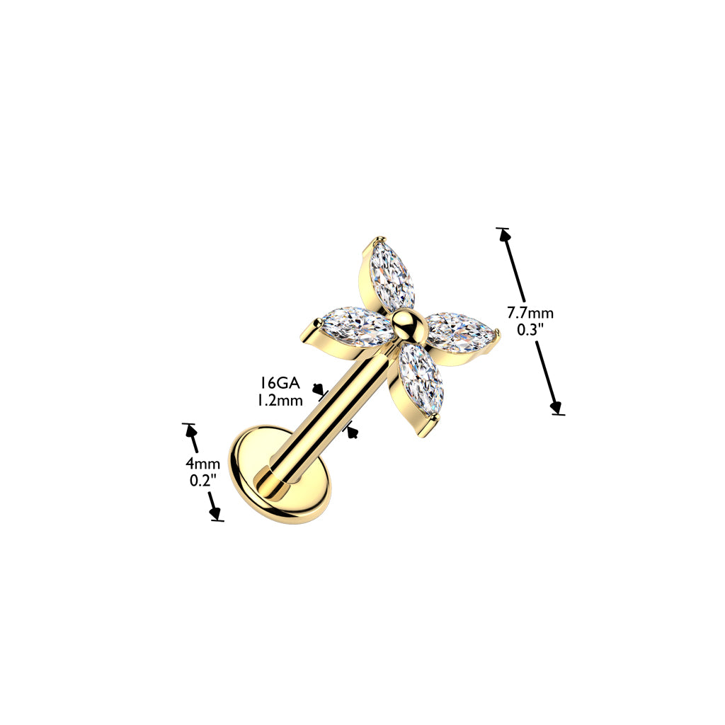 Labret 1,2mm, Titanium Bloomlet – pieni kukkakoristeinen titaanikoru (hopea)