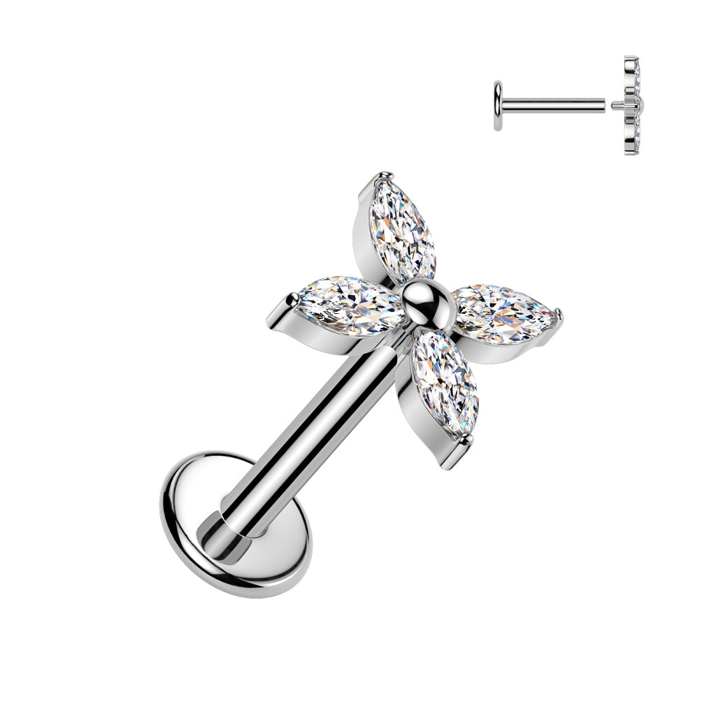 Labret 1,2mm, Titanium Bloomlet – pieni kukkakoristeinen titaanikoru (hopea)