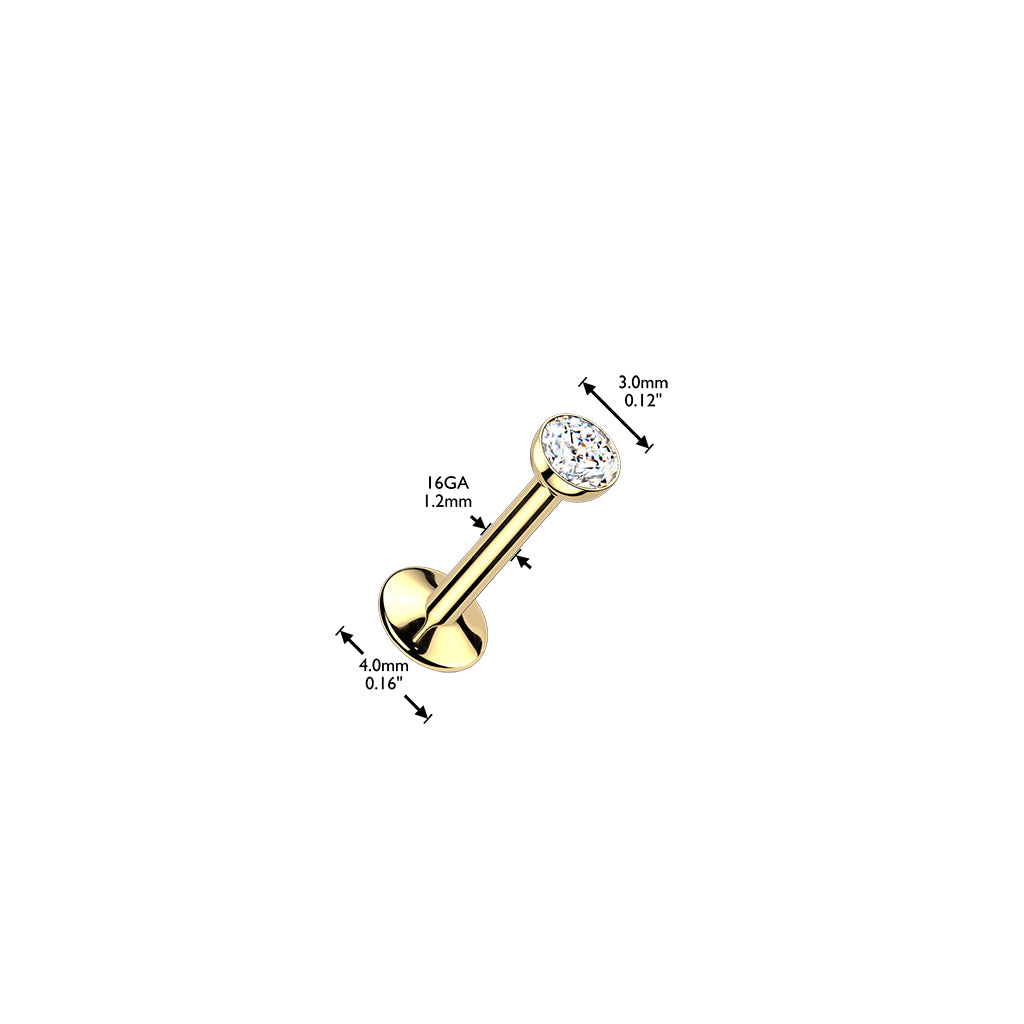 Titaanilabret 1,2mm, Crystal Glow – kirkas kristalli (24K kulta PVD, sisäkierre)