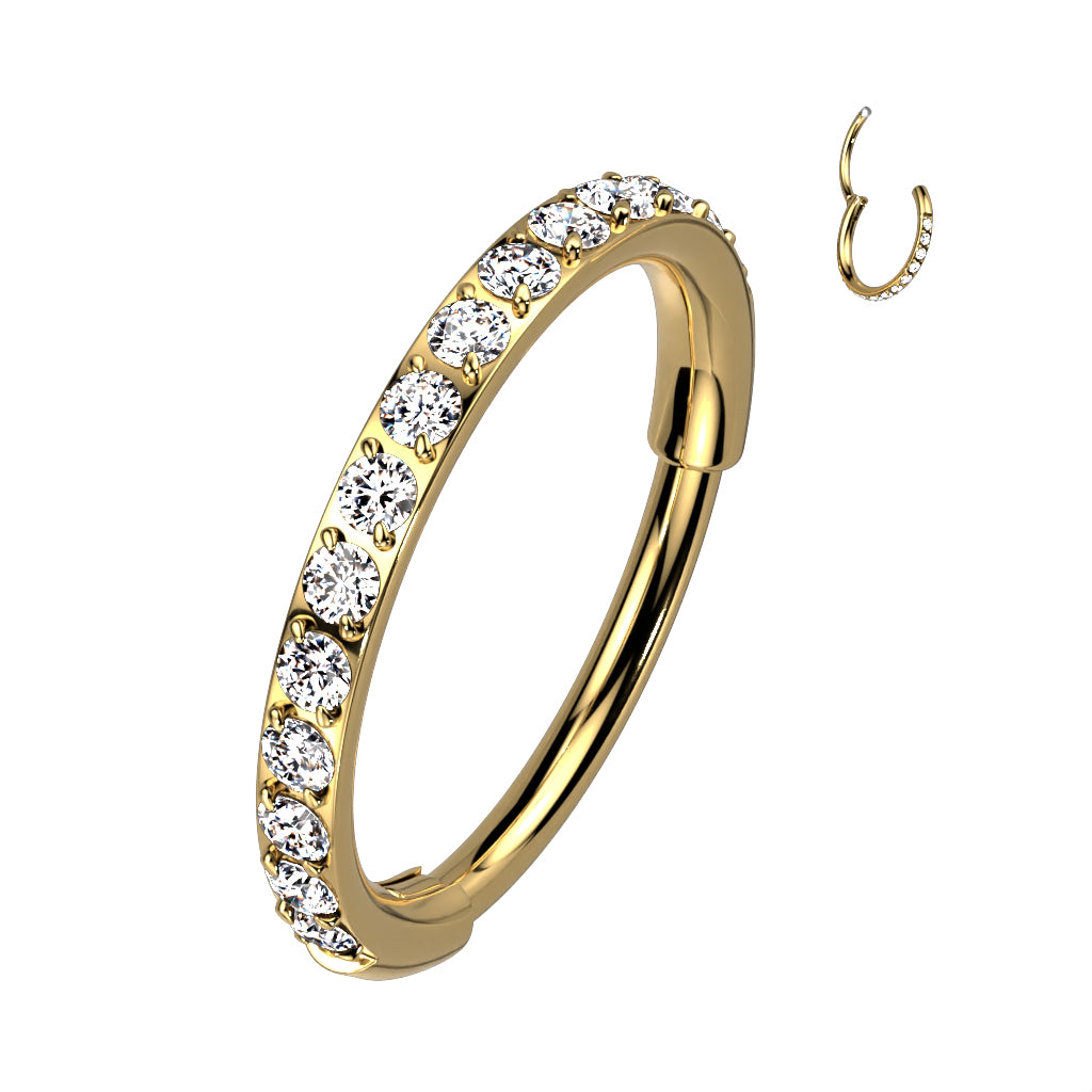 Piercing ring, Titanium Hinged Segment Hoop Ring with CZ in Gold