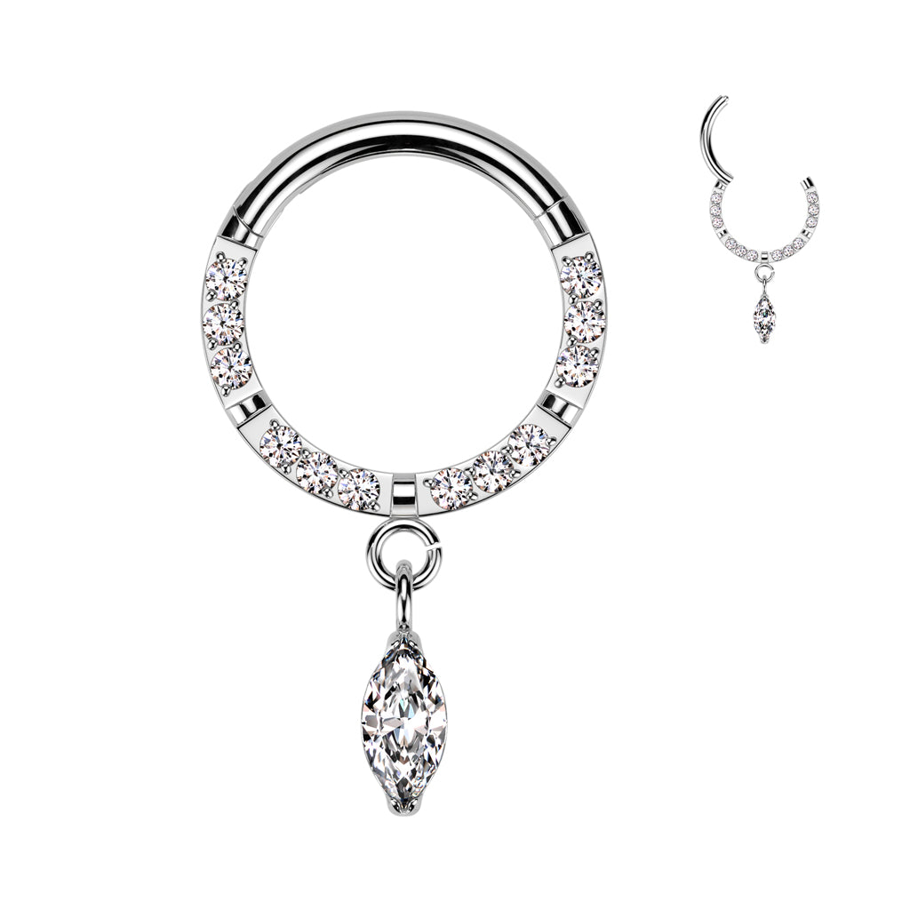 Lävistysrengas 1,2mm, Titanium Drop Charm – titaanikoru roikkuvalla koristeella (hopea)