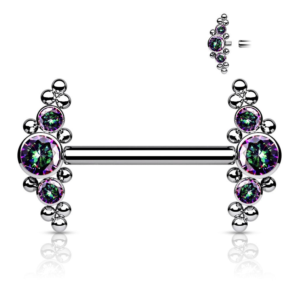 Nännikoru, Titanium Nipple Barbells with Bezel Set CZ Multi