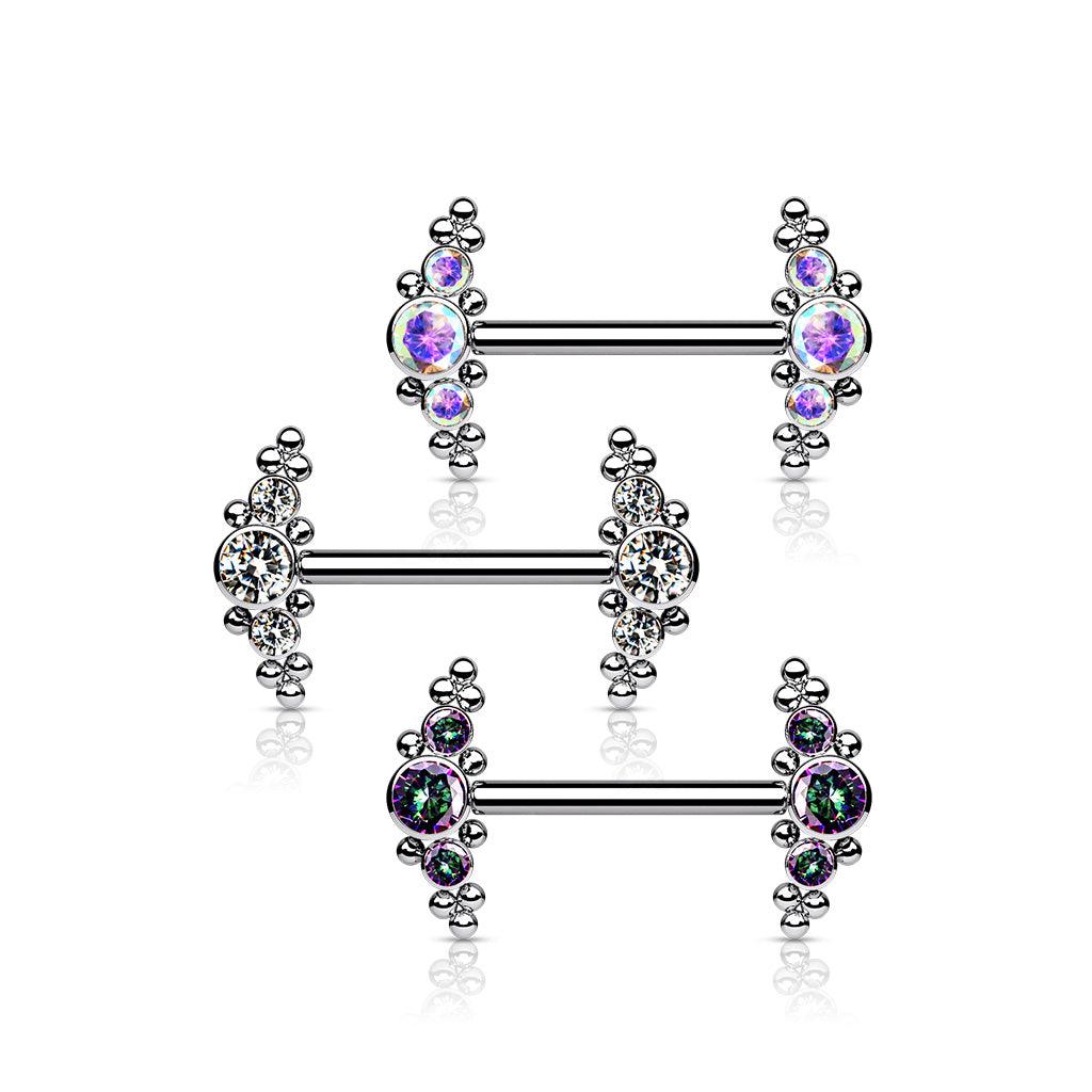 Nännikoru, Titanium Nipple Barbells with Bezel Set CZ Multi