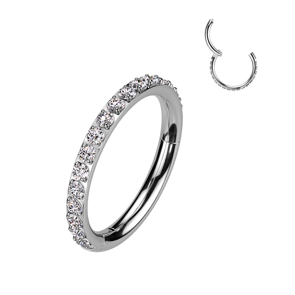 Lävistysrengas 1mm, Titanium Crystal Edge – titaani clicker microkristalleilla (hopea)