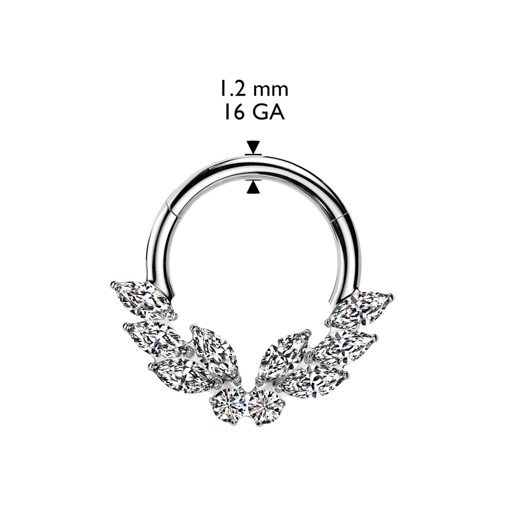 Lävistysrengas 1,2mm, Titanium Crystal Bloom – kristallikoristeinen clicker (kulta)