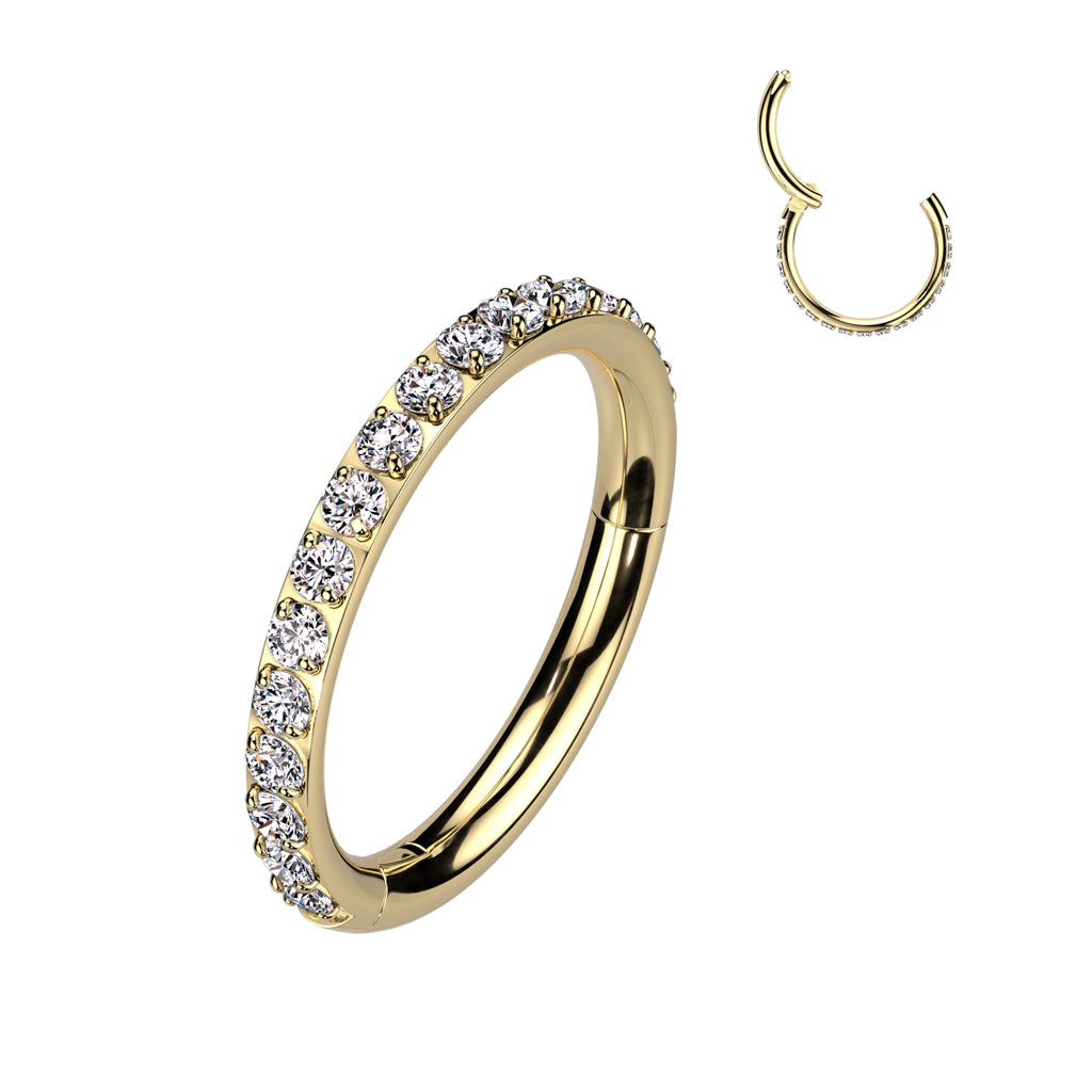 Piercing ring 1mm, Titanium Crystal Edge – titanium clicker with microcrystals (gold)