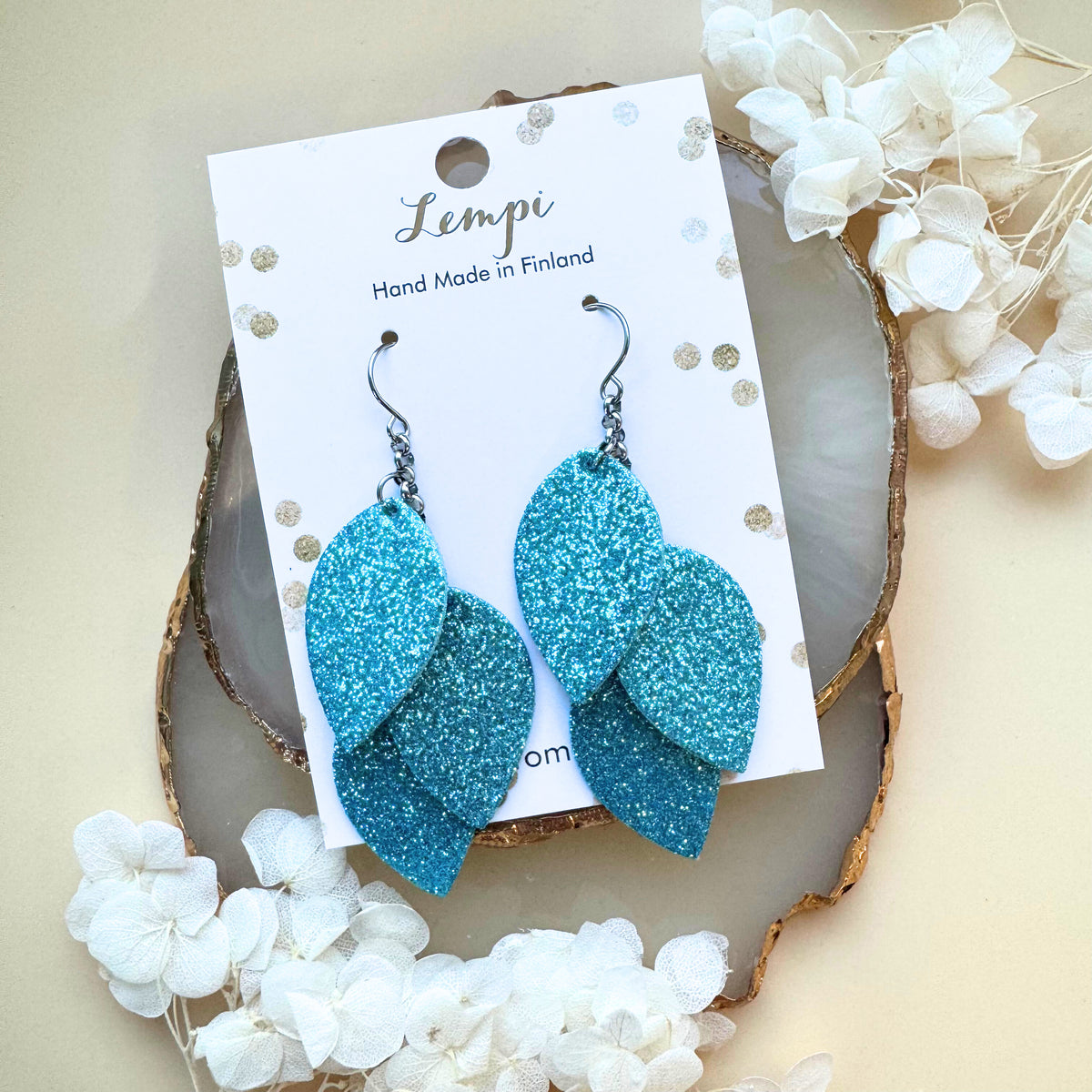 LEMPI® earrings, Little Grain (turquoise glitter)