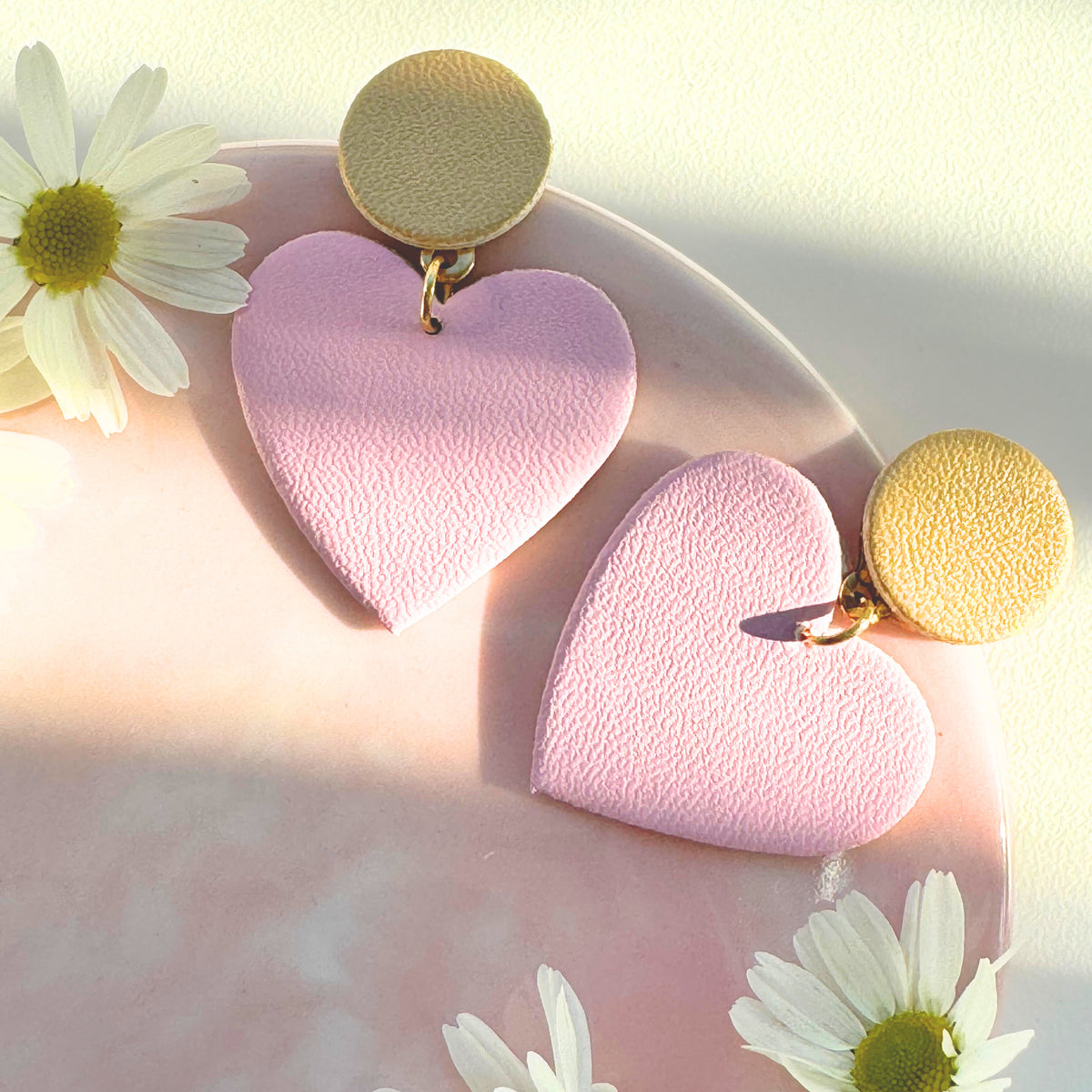 LEMPI® earrings, Tender heart earrings (pink / golden beige)