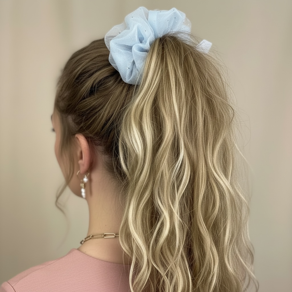 SUGAR SUGAR® | Starlight scrunchie – vaaleansininen kimaltava hiusdonitsi (XL)