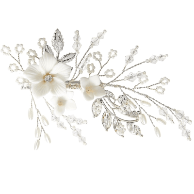 ATHENA BRIDAL | Céline -kukkakoristeinen hiuskoru klipsillä (hopea)