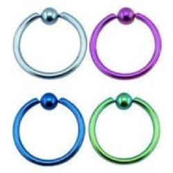 Lävistysrengas 1.2mm, Titanium BCR -värillinen pallolukkorengas ⌀10mm