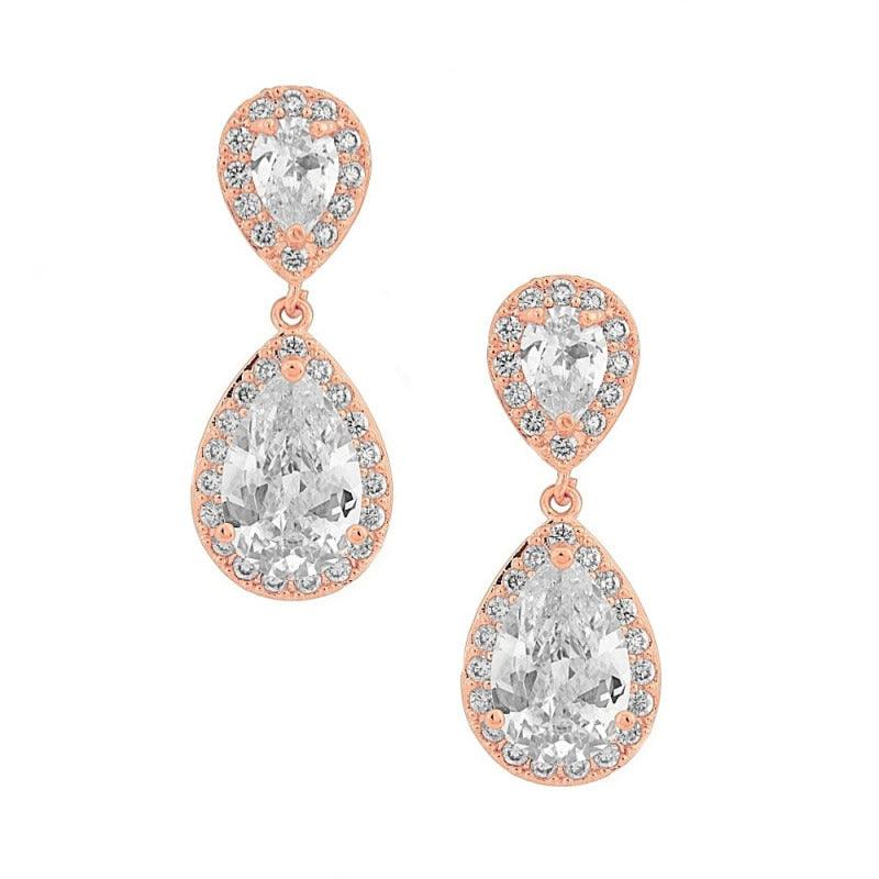 Crystal Earrings, ATHENA BRIDAL|Dainty Teardrop Earrings (Rose Gold)