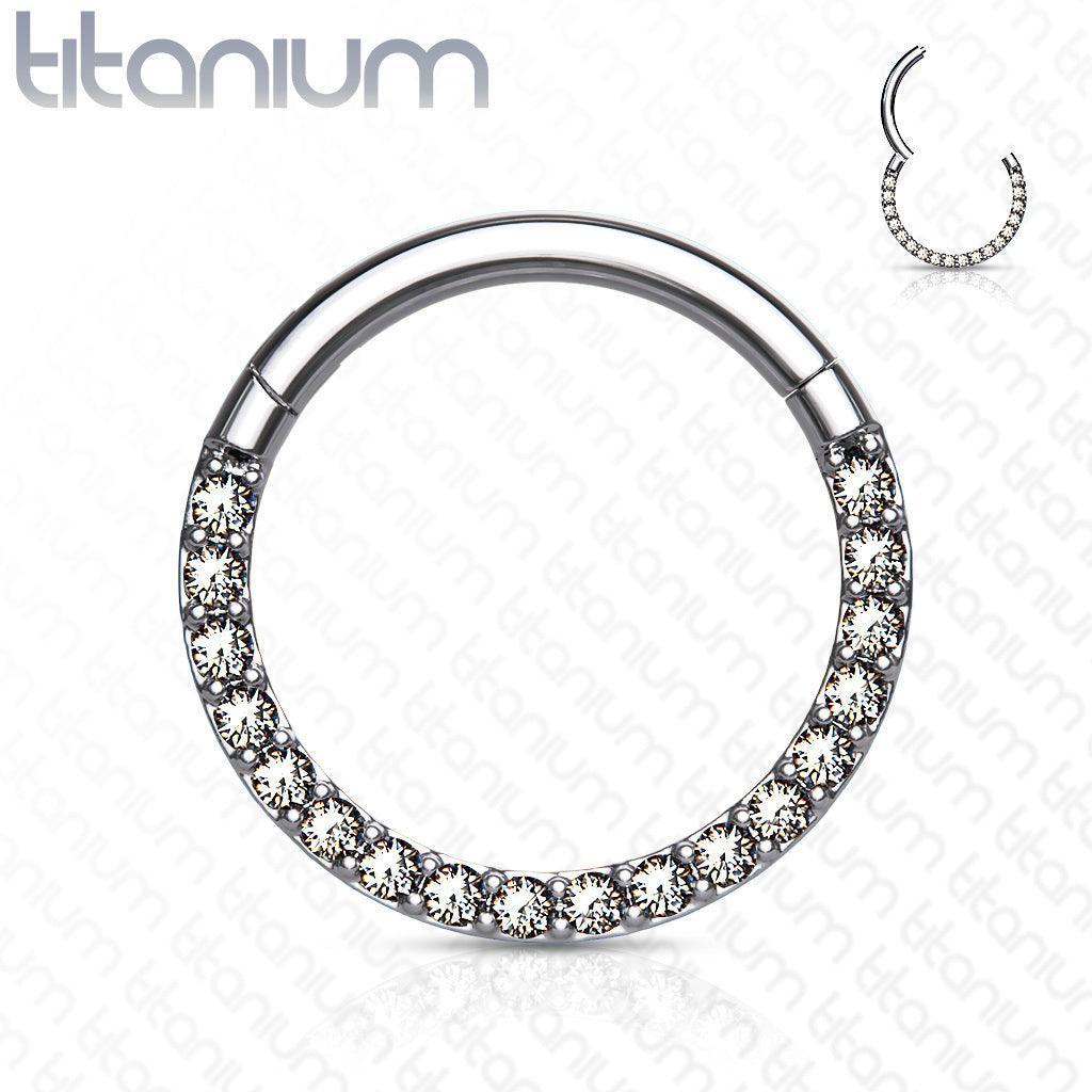 Piercing ring, Front Facing Titanium Hinged Hoop Rings with CZ
