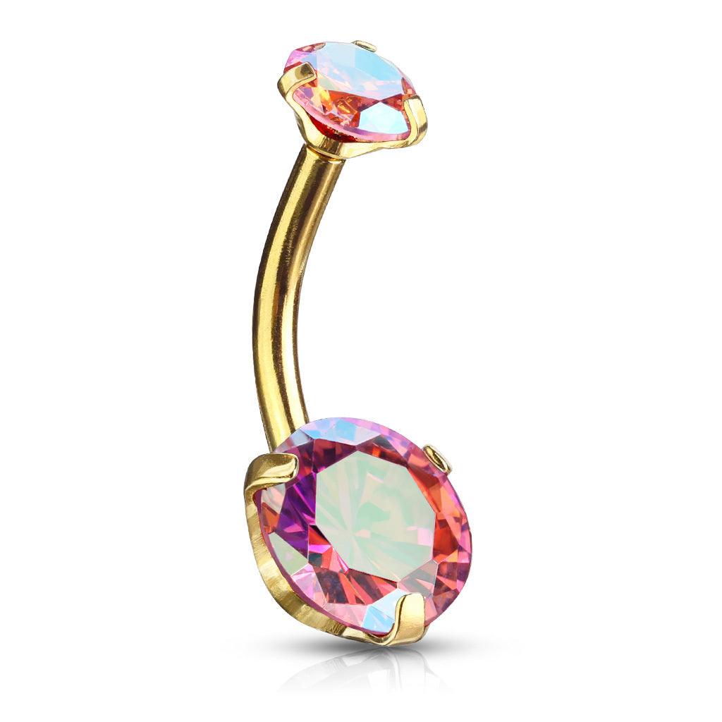 Napakoru, Prong Set Round CZ in AB Pink/Gold