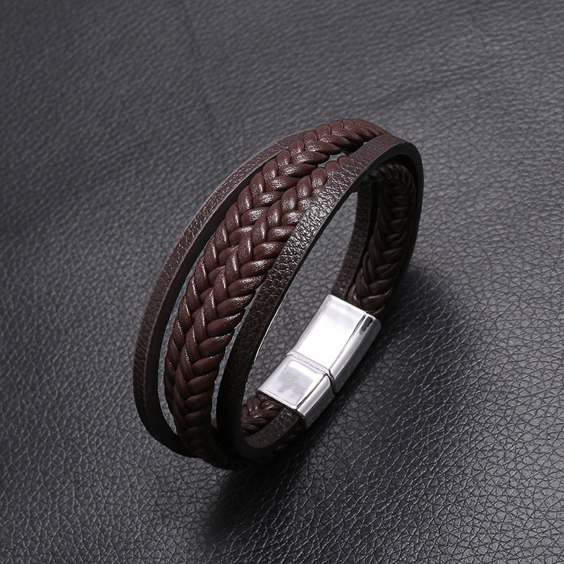 Keinonahkainen rannekoru, Multilayer Brown Faux Leather Bracelet