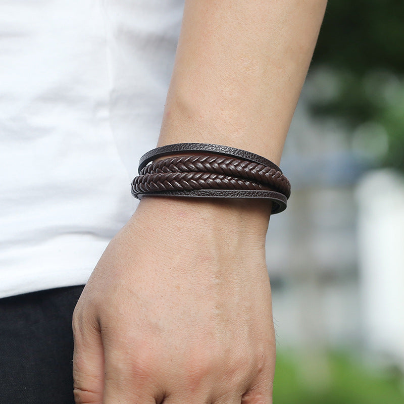 Keinonahkainen rannekoru, Multilayer Brown Faux Leather Bracelet