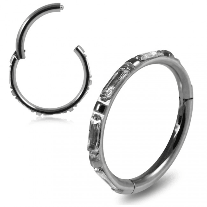 Piercing Ring, Premium CZ Segment Clicker in Steel