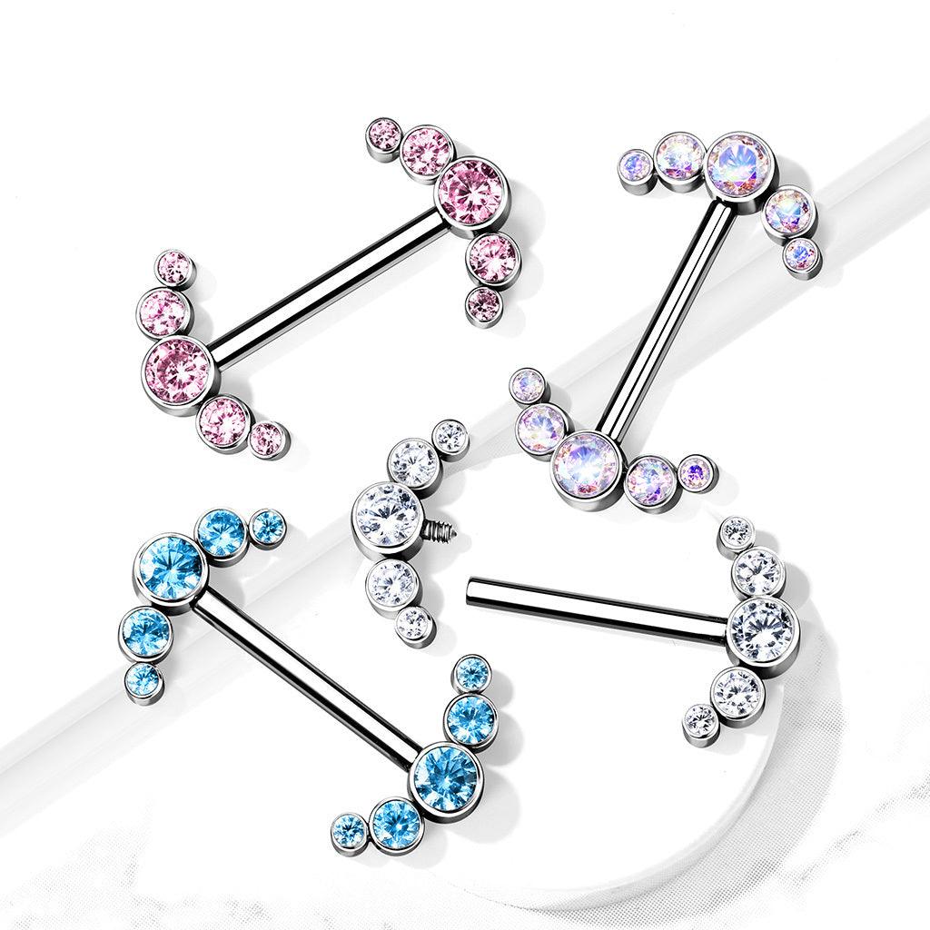Nännikoru, Titanium Barbells with 5 Bezel Set CZ in Clear AB