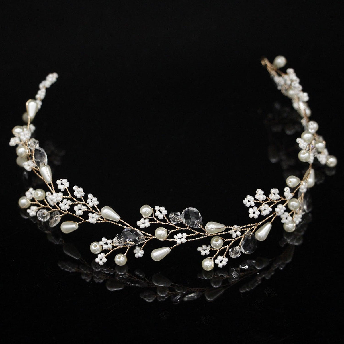 Hiuskoru, köynnös/ROMANCE, Beautiful Pearl Headpiece in Gold