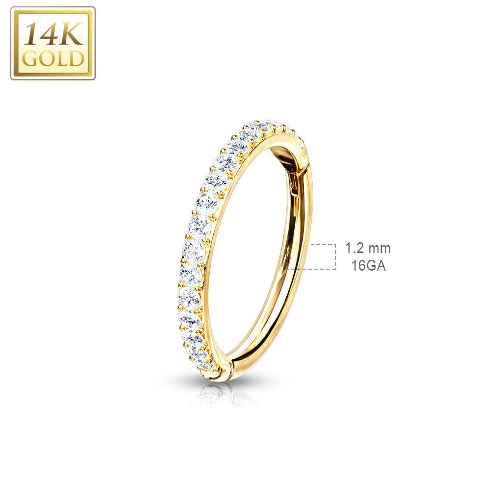 Lävistysrengas, 14K Gold CZ Paved Half Circle Hinged Ring -kultarengas