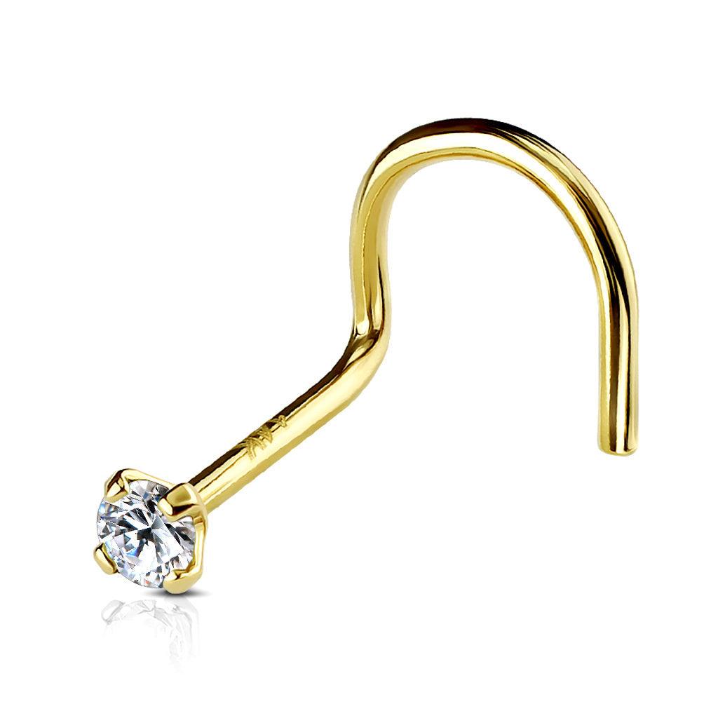 Nenänappi, 14K Gold CZ Top Nose Screw -kultainen nenäkoru