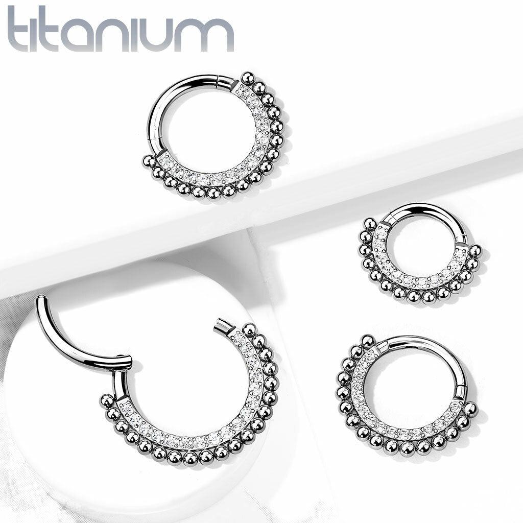 Piercing ring, Titanium Hoop Rings with Lined CZ and Balls