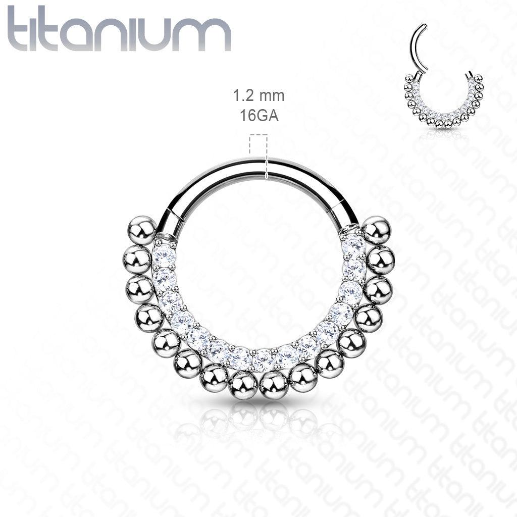 Piercing ring, Titanium Hoop Rings with Lined CZ and Balls