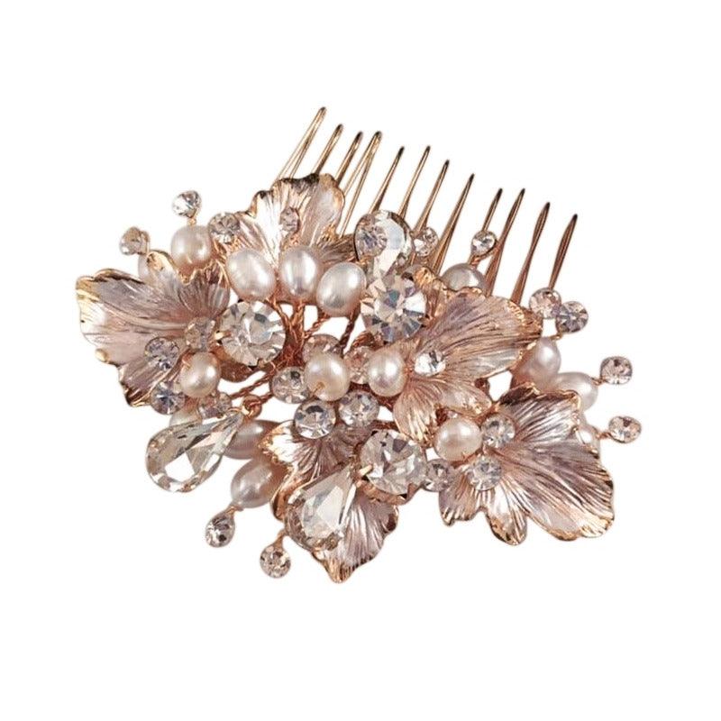 Hair ornament, ATHENA BRIDAL|Beautiful Natural Pearl Haircomb in Rosegold